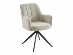 Vente-unique Conjunto de 6 sillas giratorias con reposabrazos en tela y metal negro - - LEJINA Crema Clearance