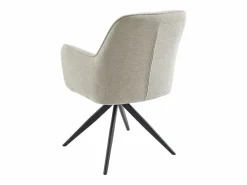 Vente-unique Conjunto de 6 sillas giratorias con reposabrazos en tela y metal negro - - LEJINA Crema Clearance