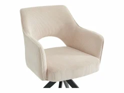 Vente-unique Conjunto de 6 sillas giratorias de terciopelo acanalado y metal negro - - KONYA Crema Outlet