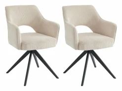 Vente-unique Conjunto de 2 sillas giratorias de terciopelo acanalado y metal negro - - KONYA Crema