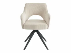 Vente-unique Conjunto de 2 sillas giratorias de terciopelo acanalado y metal negro - - KONYA Crema