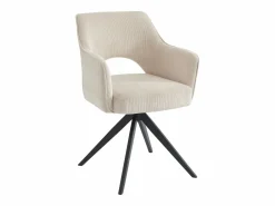 Vente-unique Conjunto de 2 sillas giratorias de terciopelo acanalado y metal negro - - KONYA Crema
