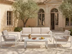MYLIA Salones De Jardín|Conjunto de 2 sillones de jardín de aluminio - con cojines beige - LOMIA de