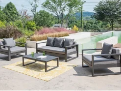 MYLIA Conjunto de 2 sillones de jardín de aluminio - antracita - MOLOKAI Gris antracita Outlet