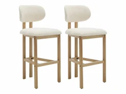 Vente-unique Conjunto de 2 taburetes de bar en tela texturizada y madera de hevea - - YELAZ Crema Best