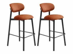 Vente-unique Conjunto de 2 taburetes de terciopelo y metal negro - - LAKABI Terracota Clearance
