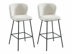 Vente-unique Conjunto de 2 taburetes de bar en tela bouclé y metal - - SENORASE Blanco Clearance