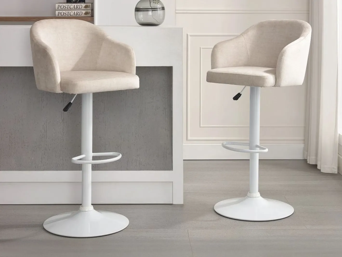 Vente-unique Muebles De Bar|Taburete Alto|Conjunto de 2 taburetes de bar de tela y metal - y blanco - CARSTEN