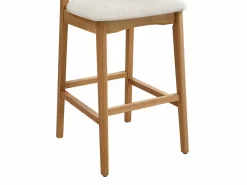 Vente-unique Conjunto de 2 taburetes en tela texturizada y madera de hevea natural - - LERANIA Crema
