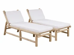 MYLIA Tumbona|Conjunto de 2 tumbonas de teca con colchón - Natural claro y blanco - TULUM de