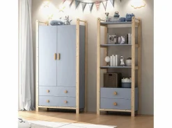 Merax Muebles Niño|Conjunto de armario combinado - armario + estante - con barra + cajones - MDF -