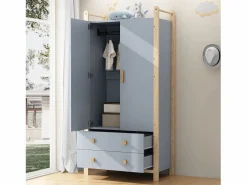 Merax Muebles Niño|Conjunto de armario combinado - armario + estante - con barra + cajones - MDF -