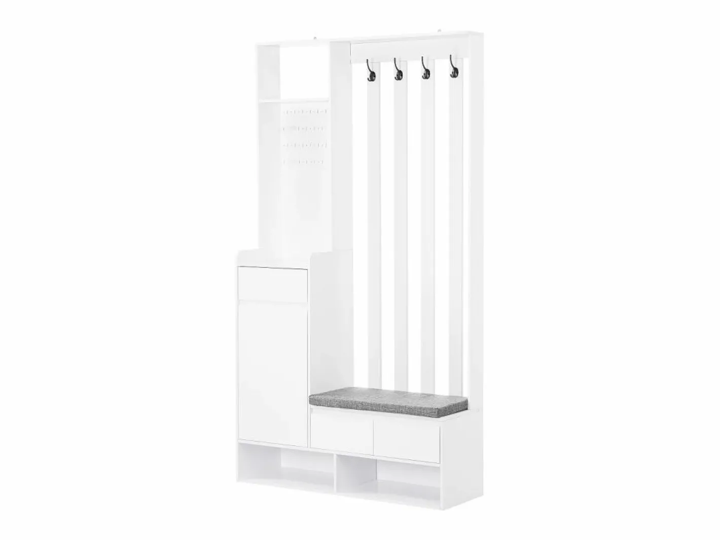 Conjunto de armario con banco de almacenaje, perchero, 4 ganchos, MDF (Alto 180 x Ancho 100 x Fondo 35 cm)^ Outlet