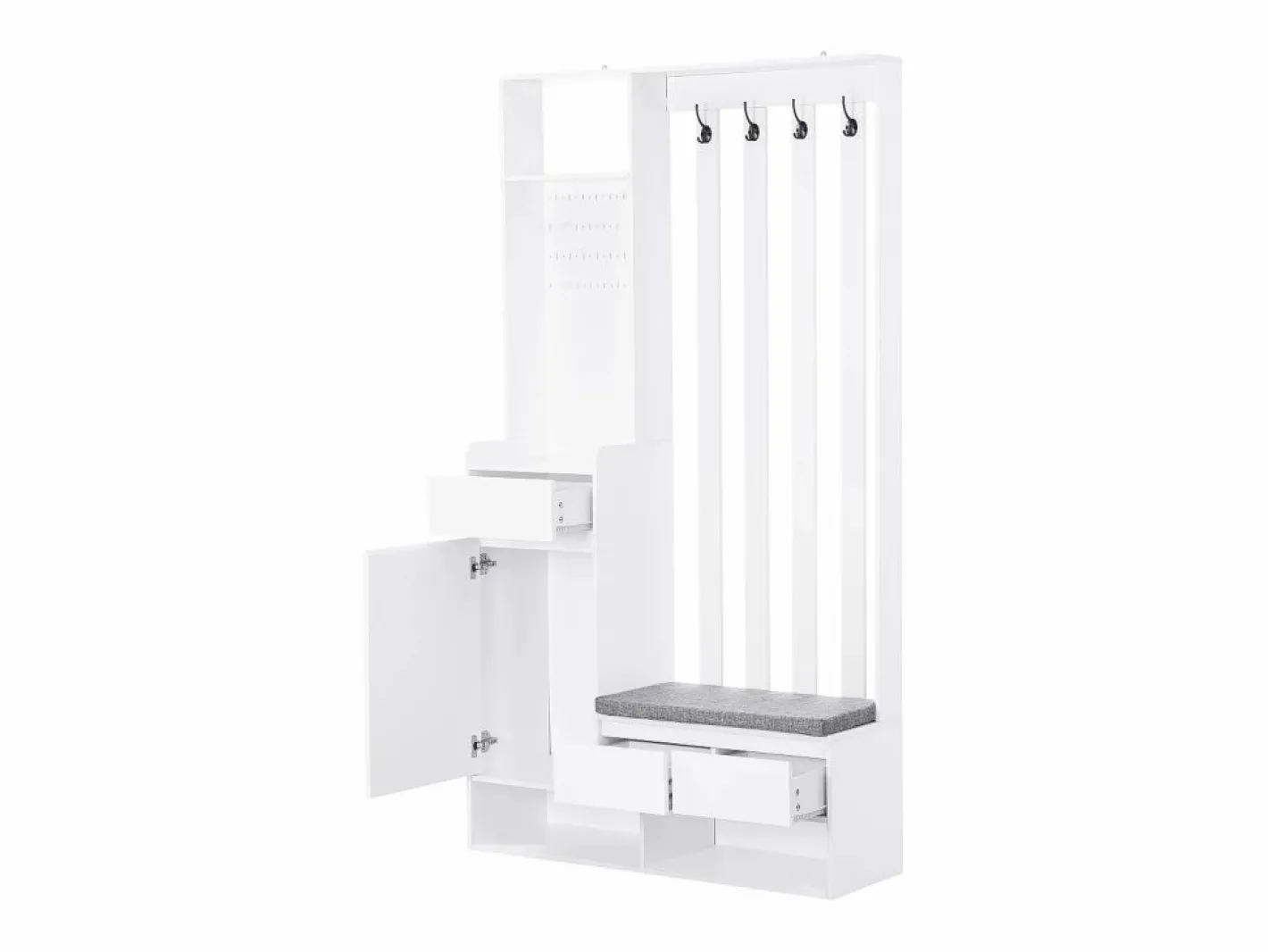 Conjunto de armario con banco de almacenaje, perchero, 4 ganchos, MDF (Alto 180 x Ancho 100 x Fondo 35 cm)^ Outlet