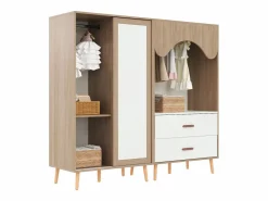 Conjunto de armario infantil - 80(160) x 46 x 141,5 cm - con puertas correderas + 2 cajones - MDF - natural^Merax New