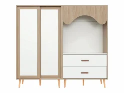 Conjunto de armario infantil - 80(160) x 46 x 141,5 cm - con puertas correderas + 2 cajones - MDF - natural^Merax New