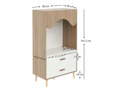 Conjunto de armario infantil - 80(160) x 46 x 141,5 cm - con puertas correderas + 2 cajones - MDF - natural^Merax New