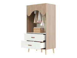 Conjunto de armario infantil - 80(160) x 46 x 141,5 cm - con puertas correderas + 2 cajones - MDF - natural^Merax New