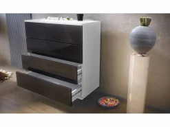 Armario De Entrada|Conjunto de armario Vladon Hollywood, que consta de 1 cómoda con 4 cajones, 1 espejo y 1 juego de paneles de pared, mate/ de alto brillo.