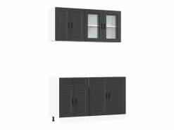vidaxl Conjunto de armarios de cocina "Porto" de 4 piezas de madera de ingeniería negra Negro New