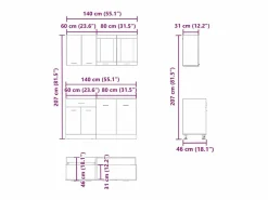 Conjunto de armarios de cocina de 4 piezas "Lyon" de en madera de ingeniería de roble artesanal^vidaxl New