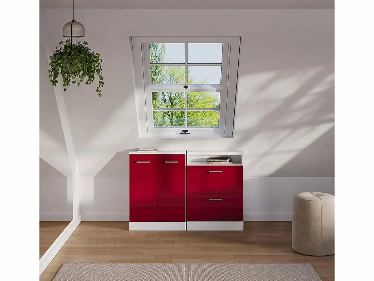 Vicco Conjunto de armarios para techo inclinado de alto brillo 120x46x81.6 rion Rojo Best