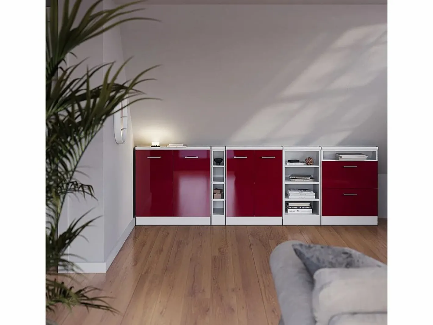 Vicco Conjunto de armarios para techo inclinado de alto brillo 120x46x81.6 rion Rojo Best