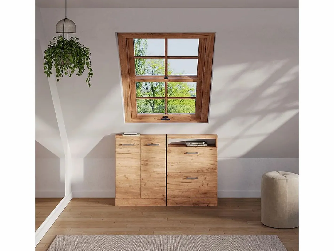 Vicco Conjunto de armarios para techo inclinado roble dorado 120x46x81.6 rion Color natural oscuro Outlet