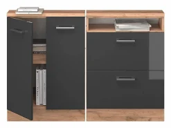Conjunto de armarios para techo inclinado antracita brillo intenso/roble dorado eléctrico 120x46x81.6 rion^Vicco Best