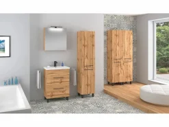Mueble De Baño Simple|Conjunto de baño 60 cm Armario con lavabo Roble Wotan Sol Wotan