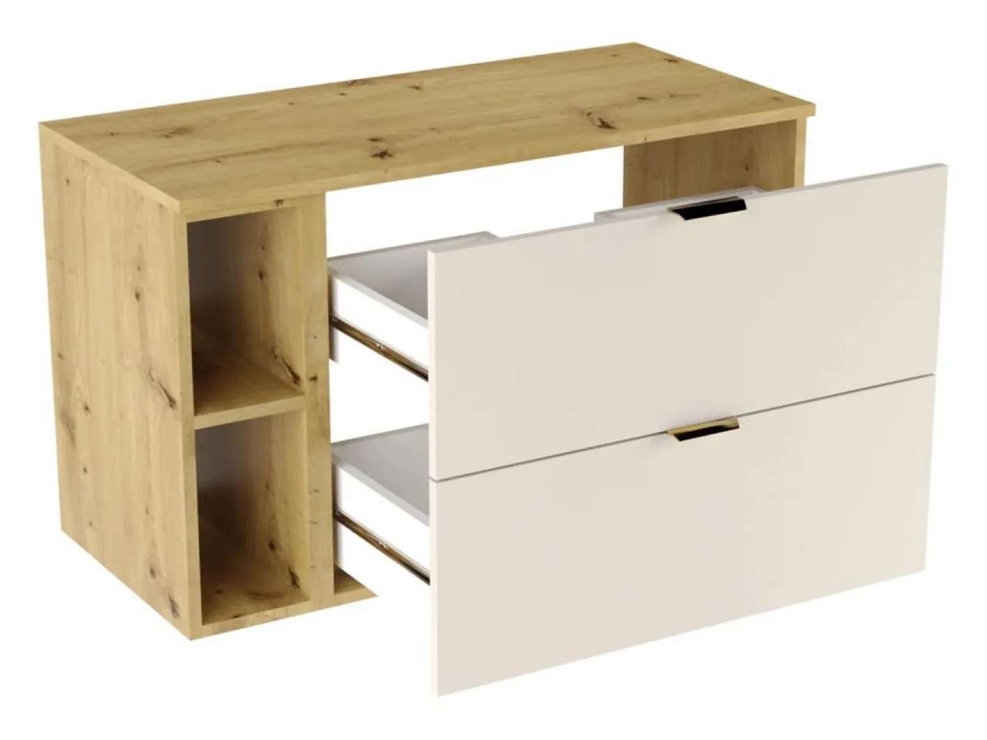 Conjunto de baño 100 cm Cashmere / Roble Nogal Armario con encimera y estantería + Columna Orio^ New