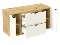 Conjunto De Baño|Conjunto de baño 120 cm Cashmere / Roble Nogal Armario con encimera + Columna Orio