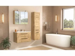 Conjunto De Baño|Conjunto de baño 80 cm Vivien Roble Wotan Columna Armario con espejo