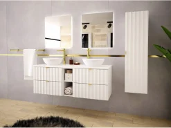 Conjunto de baño 140 cm Armario con encimera Estantería Frentes ranurados Arcos Blanco Sale