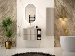Mueble De Lavabo|Conjunto de baño de cachemira 80 cm Armario con encimera y estantería Frentes ranurados Aqua