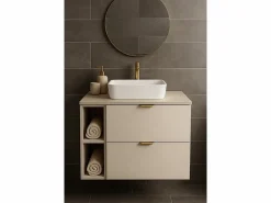 Conjunto de baño de cachemira de 80 cm. Armario con encimera y estantería Orio. Beige Outlet