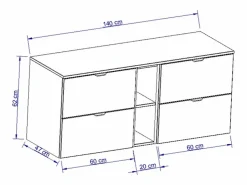 Conjunto de baño de cachemira 140 cm Armario con encimera y estantería Orio Beige