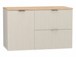 Conjunto De Baño|Conjunto de baño de cachemira 100 cm Armario Encimera Nogal Armario con cesta Columna Frentes ranurados