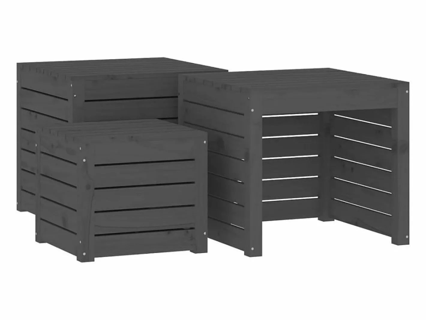 Conjunto de caja de jardín 4 piezas de madera maciza de pino Gris