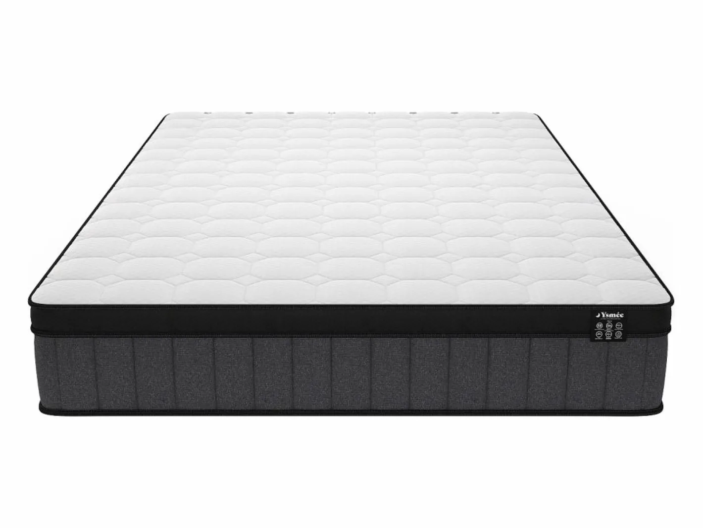 Ysmée Conjunto Colchón Y Somier|Conjunto de canapé abatible de 140 x 190 cm colchón híbrido de muelles 7 zonas espuma viscoelástica 25 cm de grosor TOLCA YSMÉE