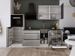 Conjunto de cocina: Blanco Mate, Brillo, dimensiones: ancho: 250 cm, alto: 220 cm, fondo: 60 cm Gris Best