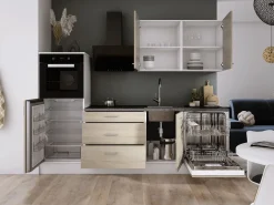 Conjunto de cocina: Blanco Mate, Roble Sonoma, dimensiones: ancho: 250 cm, alto: 220 cm, fondo: 60 cm^ Clearance
