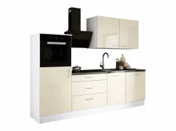 Conjunto de cocina: Blanco Mate, Brillo, dimensiones: largo: 250 cm, alto: 220 cm, fondo: 60 cm Crema Clearance