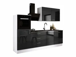 Conjunto de cocina: Blanco Mate, Brillo, dimensiones: ancho: 250 cm, alto: 220 cm, fondo: 60 cm^ Clearance