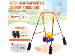 Conjunto de Columpios 3 en 1 para Niños SucceBuy, Soporte Metálico Plegable, 4 Sacos de Arena para Patio, Carga 54,43 kg Multicolor