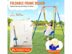 Conjunto de Columpios 3 en 1 para Niños SucceBuy, Soporte Metálico Plegable, 4 Sacos de Arena para Patio, Carga 54,43 kg Multicolor