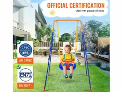 Conjunto de Columpios 3 en 1 para Niños SucceBuy, Soporte Metálico Plegable, 4 Sacos de Arena para Patio, Carga 54,43 kg Multicolor