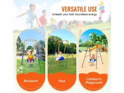 Conjunto de Columpios 3 en 1 para Niños SucceBuy, Soporte Metálico Plegable, 4 Sacos de Arena para Patio, Carga 54,43 kg Multicolor