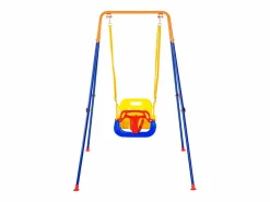 Conjunto de Columpios 3 en 1 para Niños SucceBuy, Soporte Metálico Plegable, 4 Sacos de Arena para Patio, Carga 54,43 kg Multicolor