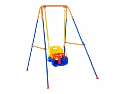 Conjunto de Columpios 3 en 1 para Niños SucceBuy, Soporte Metálico Plegable, 4 Sacos de Arena para Patio, Carga 54,43 kg Multicolor